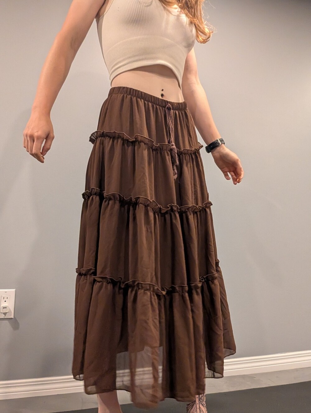 Brown Flowy Maxi Skirt